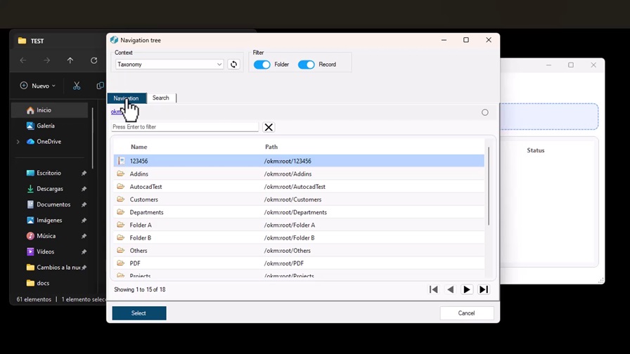 OpenKM 8.2.9's new paginated navigation system, featuring search, filters, and on-demand loading.
